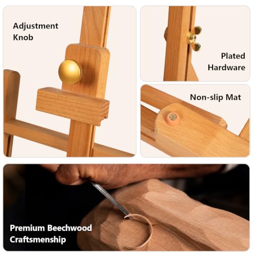 DJAR H- Frame Tabletop Painting Easel, Adjustable Solid Beech Wood Desktop Art Easel, Hold Canvas Up to 27.5", Assembly-Free Art Stand for Artist, Student, Natural - style: Natural
