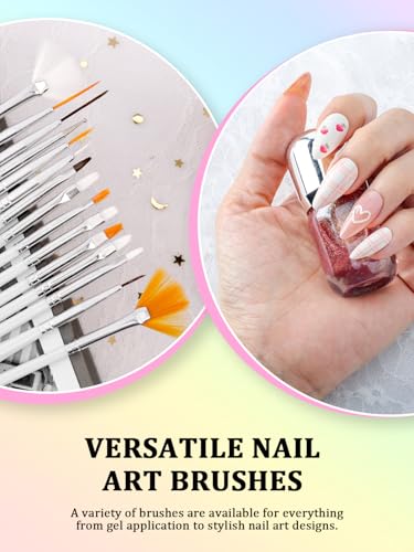 YOOVR Nail Art Tools Set, Nail Stand for Press on Holder for Painting Nails, Nail Art Brushes, Liner Brushes, Nail Dotting Tool, Must Haves Design Tools Supplies Kit for Nail Tech & Beginners (White) - color: White