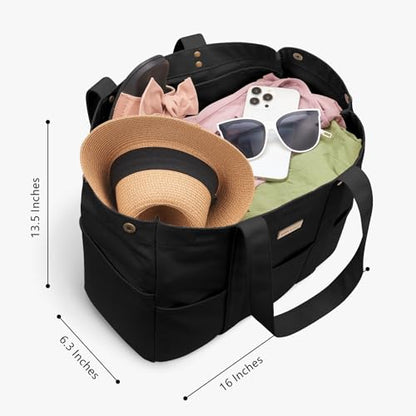 TOPDesign Large Canvas Tote Bag for Women, Shoulder Bag with Laptop Sleeve & Pockets, Everything Tote for Travel, Work (Black) - color: Black