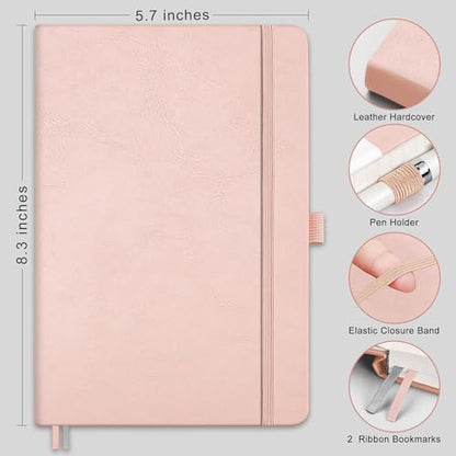 RETTACY Dotted Journal Notebook, 192 Pages, A5 Medium Size (5.7'' x 8.3''), Leather Hardcover, 100 GSM Thick Paper, for Journaling, Planning, Tracking (Rose Gold) - color: Rose Gold, style: Dotted