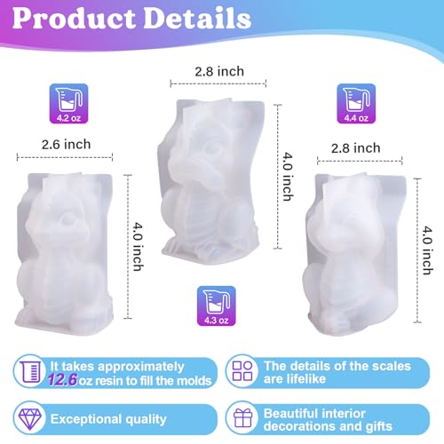 LET'S RESIN Dragon Resin Molds, Hear, Speak, See No Evil 3 Pcs Dragon Epoxy Resin Molds, Lively 3D Animal Silicone Molds for Epoxy Resin, Art Craft, Gift