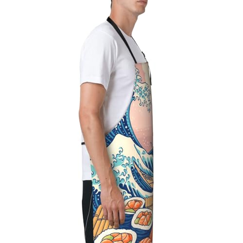 KKdskkds Tribal Boho Geometric Multi-Purpose Adjustable Waterproof Apron With Pocket For Men Women - color: Sushi Wave and Fujiyama