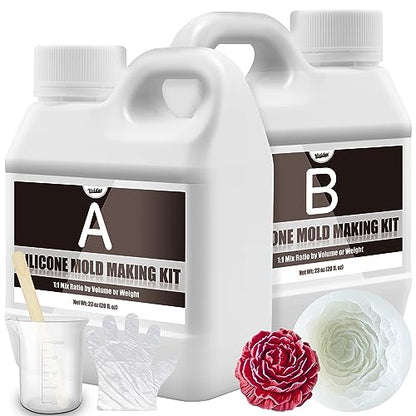 Silicone Molds Making Kit - 46oz Translucent Liquid Silicone Rubber for Mold Making - Elastic 1:1 Mixing Ratio Fast Curing Molding Silicone for Casting, DIY Resin Molds, Candle Molds, Soap Mold, Craft