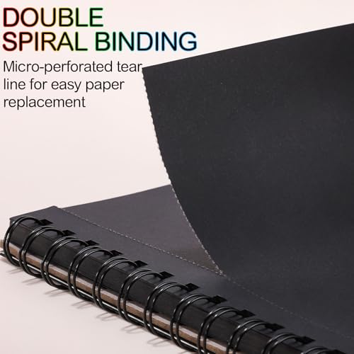 100 Sheets Black Paper Sketchbook(2 Pack), 108 lb/160gsm Heavyweight Black Sketch Pad 9×12in, Acid-Free Drawing Paper, Spiral Bound Sketch Book for Kids, Teens, Artist. - size: 9×12 Inch (2 Pack )
