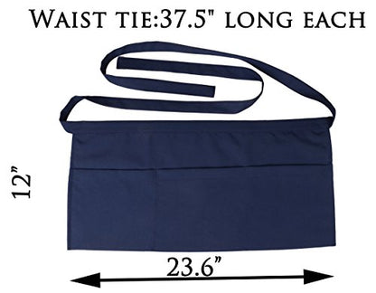 Resist water 3 big Pockets Waist Server Apron Kitchen Restaurant Unisex Half Aprons - color: Navy