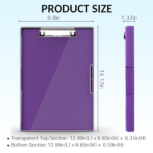 Sooez Clipboard with Storage, Heavy Duty Cleaview Clip Boards 8.5x11 with Dual Storage, Dry Erase Plastic Nursing Clipboard, High Capacity Clipboards Folder for Teacher Nurse, School & Office Supplies - color: Purple