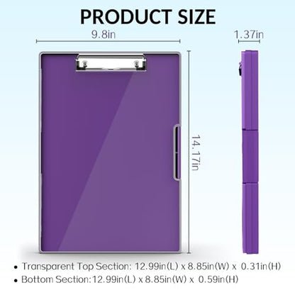 Sooez Clipboard with Storage, Heavy Duty Cleaview Clip Boards 8.5x11 with Dual Storage, Dry Erase Plastic Nursing Clipboard, High Capacity Clipboards Folder for Teacher Nurse, School & Office Supplies - color: Purple
