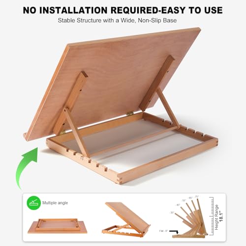 24.9"x17.3" Beechwood Tabletop Easel with Paint and Sketch Papers,Mask Tape | Extra Large Adjustable Art Easel Stand, Drawing Board for Painting, Sketching and Diamond Art - style: A2