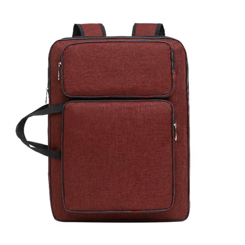 haozaikeji A3 Artist Portfolio Carry Case Bag Portable Waterproof Canvas Shoulder Bag Painting Pad Backpack for Sketching Painting Art Supplies with Shoulder Straps & Carry Handle - color: Vintage Red
