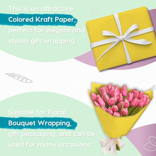 SMART&CASUAL 15" x 450" (37.5') Kraft Paper Roll for Art Craft Supplies Gift Wrapping Moving Packing Painting Drawing Paint Easel Poster Chart Paper (Lemon Yellow, 15" W x 450" L (37.5')) - color: Lemon Yellow, size: 15"W x 450"L ( 37.5' )