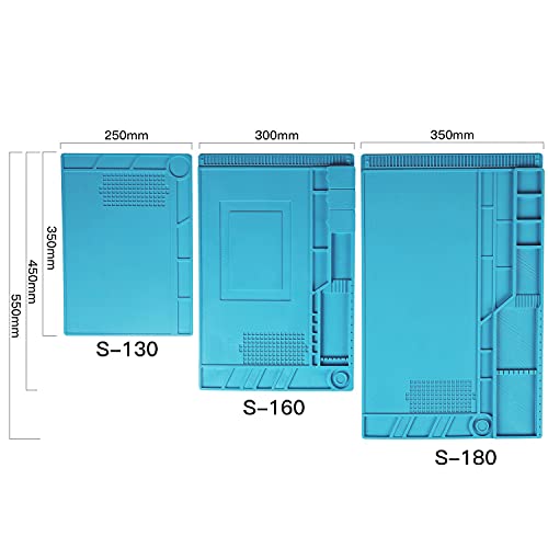 CPB Silicone Soldering Repair Mat, Heat Resistant Work Mat with Scale Rule and Screw Position for Soldering Iron, Electronics, Computer, Cellphone - 13.7" x 9.8"（Blue）