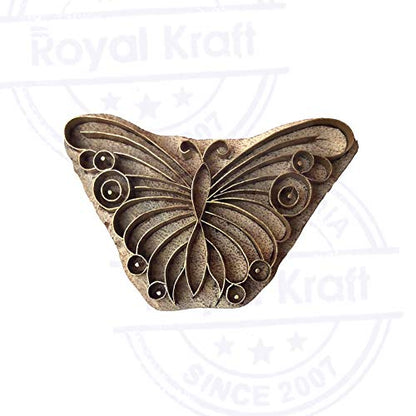 Attractive Printing Stamp Brass Butterfly Shapes Wooden Clay Block - size: BSCtag018