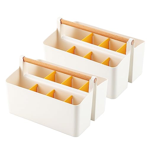 2 Pack Art Caddy Organizer Portable,Marker Box, Large Pen Holder for Desk, Art Supply Storage Bin with Adjustable Dividers for Colored Pencils,Markers,Craft Organizers (Yellow Divider) - color: Yellow Divider