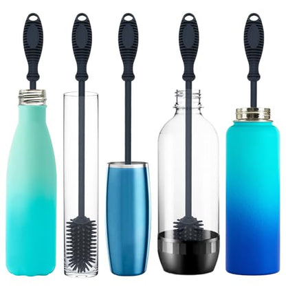 Kitchiny Silicone Bottle Brush with 2 Straw Cleaners - 12.5” Water Bottle Cleaner Brush for Yeti, Hydro Flask, Owala, Stanley, Baby Bottles, Glassware, Vases & Narrow Neck Containers - Grey - color: Gray
