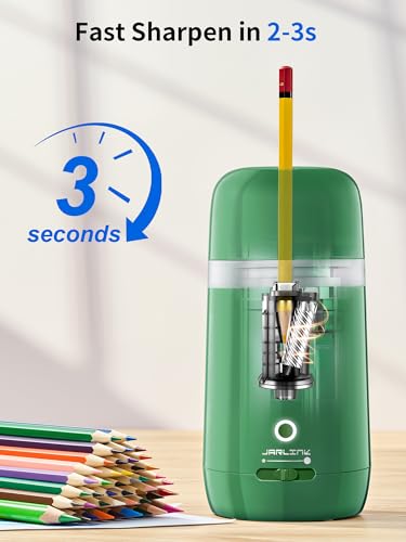 JARLINK Automatic Electric Pencil Sharpener - Hands-Free Operation, 3 Sharpness Modes, 3-Second Sharpening, Rechargeable & Portable for 7-12mm Pencils, Ideal for Classroom and Home Use (Green) - color: Green