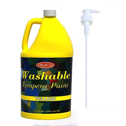 HissiCo Washable Tempera Paint for Kids,Yellow(128 oz/1 Gallon) Liquid Poster Paint, Non-Toxic Kids Paint with Fluorescent Glitter Metallic Neon Colors for Finger Painting, Hobby Painters