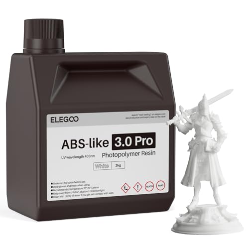 ELEGOO ABS-Like Resin 3.0 Pro, Higher Scratch-Resistance 3D Printing Photopolymer Resin, 405nm UV Resin for MSLA/DLP/LCD Printers Fast Curing High Precision Non-Brittle, White 2000g - color: White, size: L-2000g