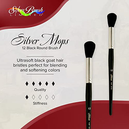 Silver Brush 5618S-12 Silver Mop Short Handle Blender Brush, Black, Round, Size 12 - size: Size 12
