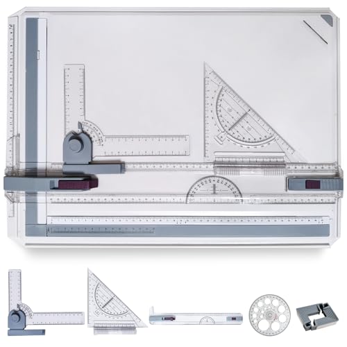 A3 Drawing Board Drafting Table Multifunctional Drawing Board Table with Clear Rule Parallel Motion and Angle Adjustable Measuring System, Metric - size: Metric