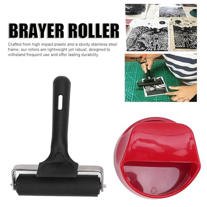 Printing Roller Kit Soft Rubber Roller with Set, Sturdy Metal Structure Plastic Handle 4in Rubber Brayer Roller for Crafting Printing Inking Stamping