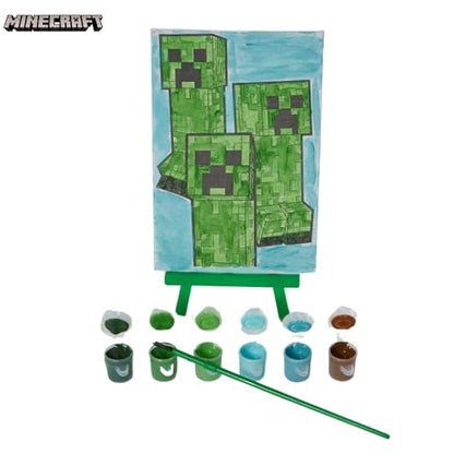Innovative Designs Minecraft Canvas Paint Set for Kids with 3 Canvases, Acrylic Paint, Paintbrush, & Easel - color: Minecraft