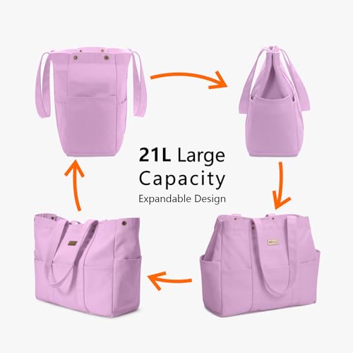 TOPDesign Large Canvas Tote Bag for Women, Shoulder Bag with Laptop Sleeve & Pockets, Everything Tote for Travel, Work (Light Purple) - color: Light Purple