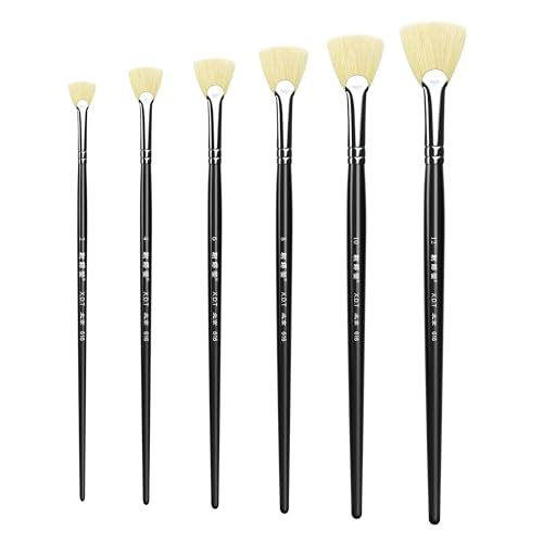 XDT#616 Fishtail Fan Artist Paint Brush 6 Piece Set Medium Stiff Hog Bristle Medium Handle #2#4#6#8#10#12, Acrylic Oil Watercolor - size: Hog Bristle 6Pc