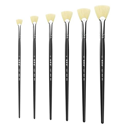 XDT#616 Fishtail Fan Artist Paint Brush 6 Piece Set Medium Stiff Hog Bristle Medium Handle #2#4#6#8#10#12, Acrylic Oil Watercolor - size: Hog Bristle 6Pc