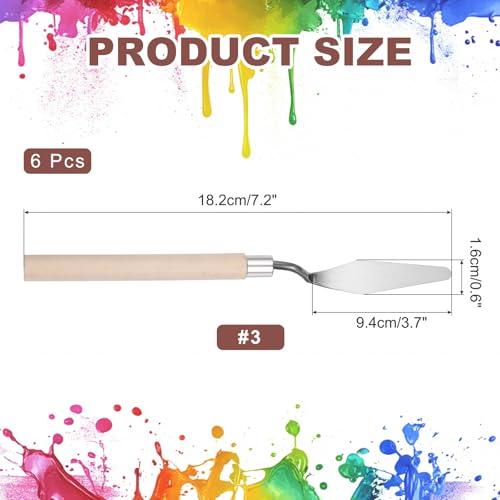 MECCANIXITY 6Pcs Palette Knife Pointed Head, 7.2" Long Palette Knives with Stainless Steel Flexible Spatula Pallet Knife and Wood Handle for Scraping, Mixing, Oil Acrylic Painting Canvas - size: 7.2"
