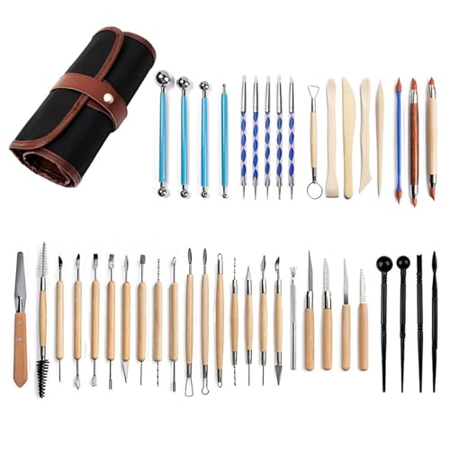 S & E TEACHER'S EDITION 43 Pcs Pottery & Clay Sculpting Tools, Double Sided Ceramic Clay Carving Tool Set with Carrying Case Bag, Pottery Modeling Smoothing - size: 43 PCS
