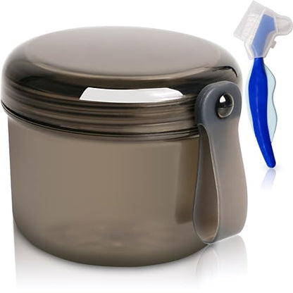 Denture Bath Case Box, Leak Proof Denture Cups for Soaking Full & Partial Dentures, Retainers,Dishwasher safe,with Hard Denture Brush & Denture Toothbrush Cover (Transparent Black) - color: transparent black