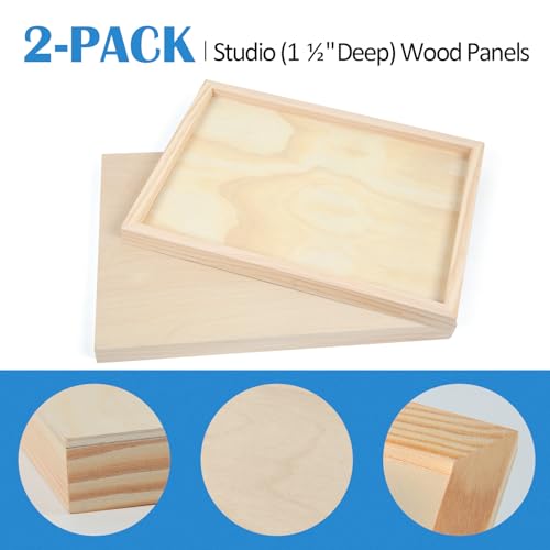 Falling in Art 2 Pack Unfinished Wooden Canvas Panels, 6x6 Gallery Birch Wood Panels Kit, 1 1/2" Deep Art Cradle Boards for Acrylic Painting, Pouring and Burning - size: 6*6 2 Pack