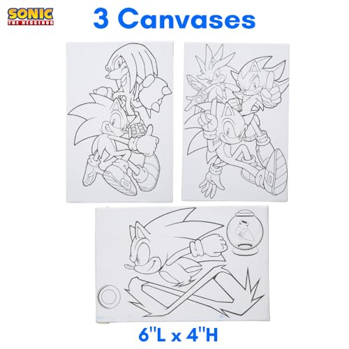 Sonic the Hedgehog Canvas Paint Set with 3 Canvases, Paint & Easel for Kids | 3 Preprinted Canvases, 6 Acrylic Paints, Paintbrush & Easel, DIY Sonic Coloring, Wall Art, Arts & Crafts Activity for Kids - color: Sonic