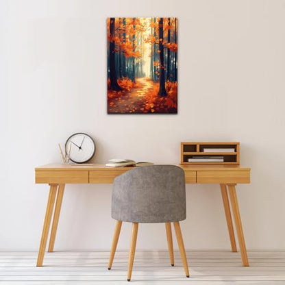 Natuyalo Framed Paint by Number Kits for Adults Beginners, Forest Path Easy Acrylic Adult Paint by Number Kits, Autumn Landscape DIY Painting by Numbers Kits with Frame 12x16 Inch - color: Color-03