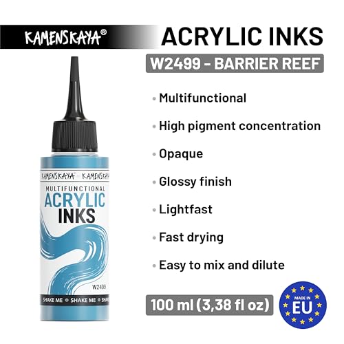 Kamenskaya Acrylic Inks for Artists - 'Barrier Reef' Acrylic Ink, 3.38 Fl Oz (100 ml) - color: Barrier Reef