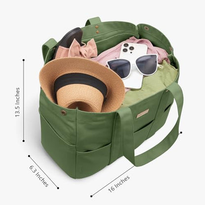 TOPDesign Large Canvas Tote Bag for Women, Shoulder Bag with Laptop Sleeve & Pockets, Everything Tote for Travel, Work (Green) - color: Green