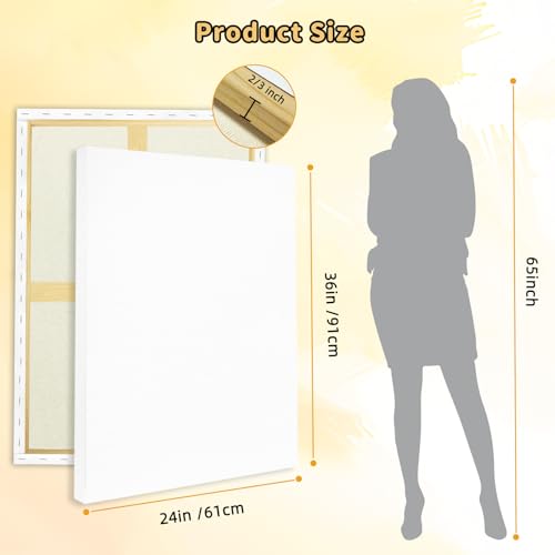 2-Pack 24x36 Stretched Canvas 13.4oz Warp-Resistant for Oil & Acrylic | 13.4oz (380gsm) triple gesso primed, warp-resistant, large pre-stretched canvas for gallery-quality art - size: 2pk - 24"x 36"