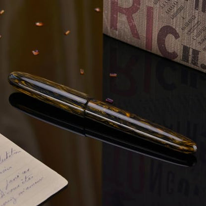 Asvine C80 Fountain Pen #8 Fine Nib Large Handcraft Pen with Converter Pen Case Collection Set (Brown Gold) - color: Brown Gold, style: Fine