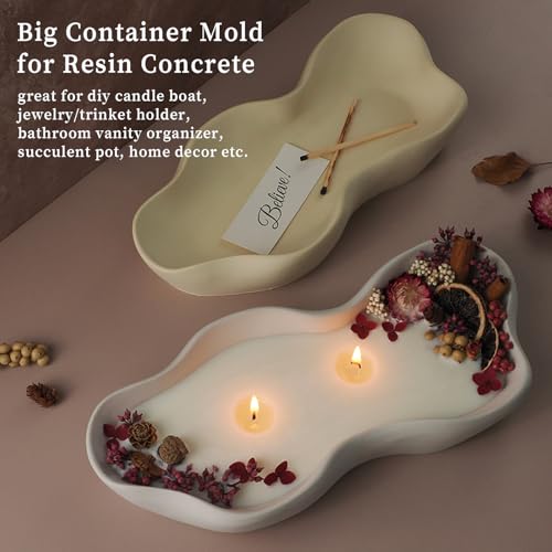Wehous Large Candle Holder Silicone Molds, Irregular Candle Vessels Bowl Container Resin Concrete Mold, Silicone Molds for Epoxy Resin, Plant Pot Trinket Candy Storage Tray Cement Mould Art Craft - color: Wave Bowl