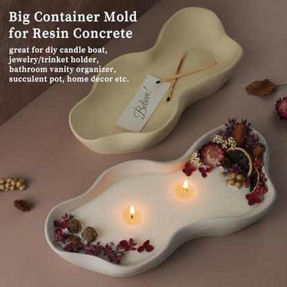 Wehous Large Candle Holder Silicone Molds, Irregular Candle Vessels Bowl Container Resin Concrete Mold, Silicone Molds for Epoxy Resin, Plant Pot Trinket Candy Storage Tray Cement Mould Art Craft - color: Wave Bowl