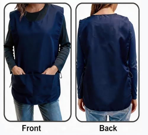 Large Smock Cobbler Apron for Men & Women, Adjustable Side Ties & 2 Pockets - color: Dark Blue