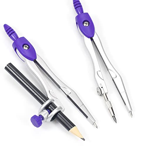 Unjoo Math Geometry Kit Sets 10 Piece Student Supplies with Shatterproof Storage Box,Includes Rulers,Protractor,Compass,Eraser,Pencil Sharpener,Lead Refills,Pencil,for Drafting and Drawings（Purple） - color: Purple