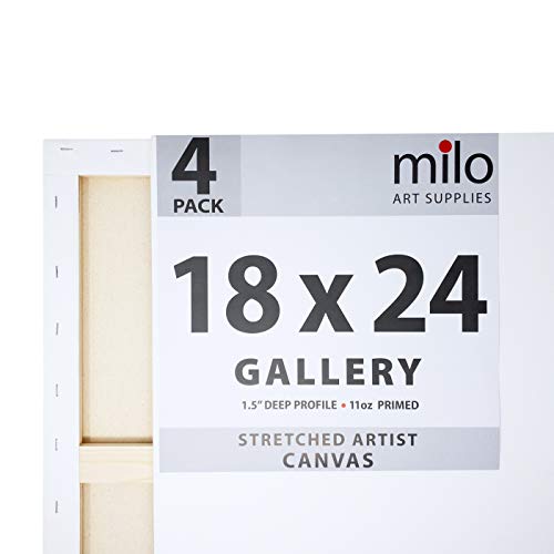 milo Stretched Artist Canvas | 18x24 inches | 4 Pack | 1.5” inch Thick Gallery Profile | 11 oz Primed Large Canvases for Painting, Ready to Paint Art Supplies for Acrylic, Oil - size: 18" x 24" Pack of 4