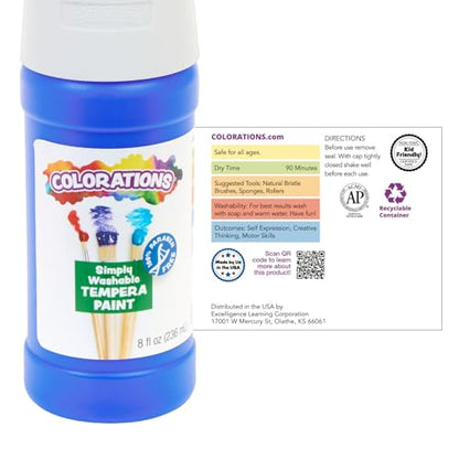 Colorations Paraben-Free Simply Washable Tempera Paint Roller Set, 6 Colors