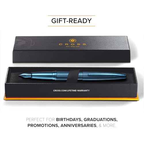 Cross ATX Sandblasted Dark Blue Stainless Steel Fine Nib Fountain Pen - Refillable Pen for Smooth Writing - Black Ink - Comfortable Grip - Long-Lasting - Professional Office Supplies - color: Sandblasted Dark Blue, style: Fine Nib