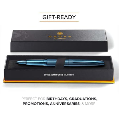 Cross ATX Sandblasted Dark Blue Stainless Steel Fine Nib Fountain Pen - Refillable Pen for Smooth Writing - Black Ink - Comfortable Grip - Long-Lasting - Professional Office Supplies - color: Sandblasted Dark Blue, style: Fine Nib