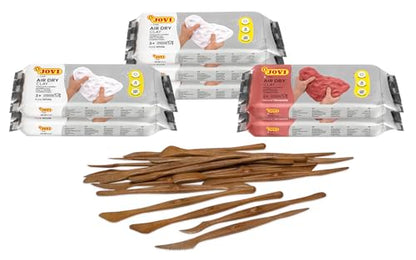 Jovi - Air Dry Clay Set, 5 White and 2 Terracotta 1.1 lb Bars + 20 Tools | Total 7.7 lb Clay + Plastic Container, Easy to Store and Carry, Pottery Supplies
