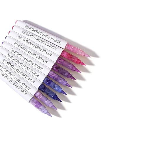 Acrylic Paint Markers, 9 Colors Acrylic Paint Pens Water Based and Soft Brush Tip for Wood Glass Eggs Rock Painting Canvas Stone Fabric DIY Crafts Art Supplies (Purple) - color: Purple