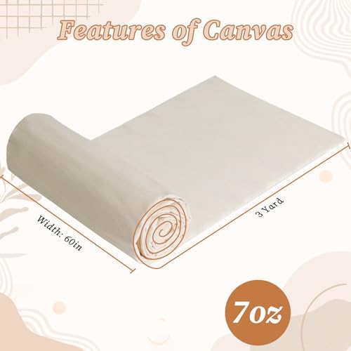 60" W Canvas Roll | 7oz Canvas Fabric Cotton Duck | Heavy Natural Fabric for Painting Arts & Crafts, Backings, Covers, Placemats (3 Yards) - size: 3 Yard-7oz