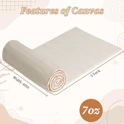 60" W Canvas Roll | 7oz Canvas Fabric Cotton Duck | Heavy Natural Fabric for Painting Arts & Crafts, Backings, Covers, Placemats (3 Yards) - size: 3 Yard-7oz